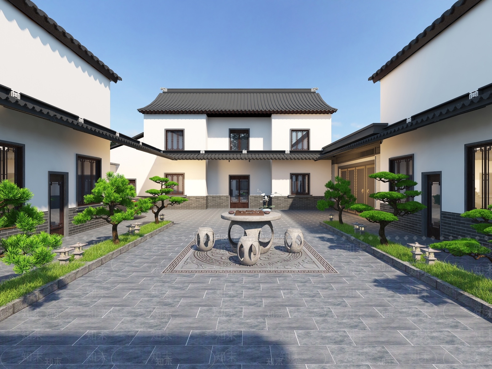 新中式四合院3D模型下载【ID:1233456451】