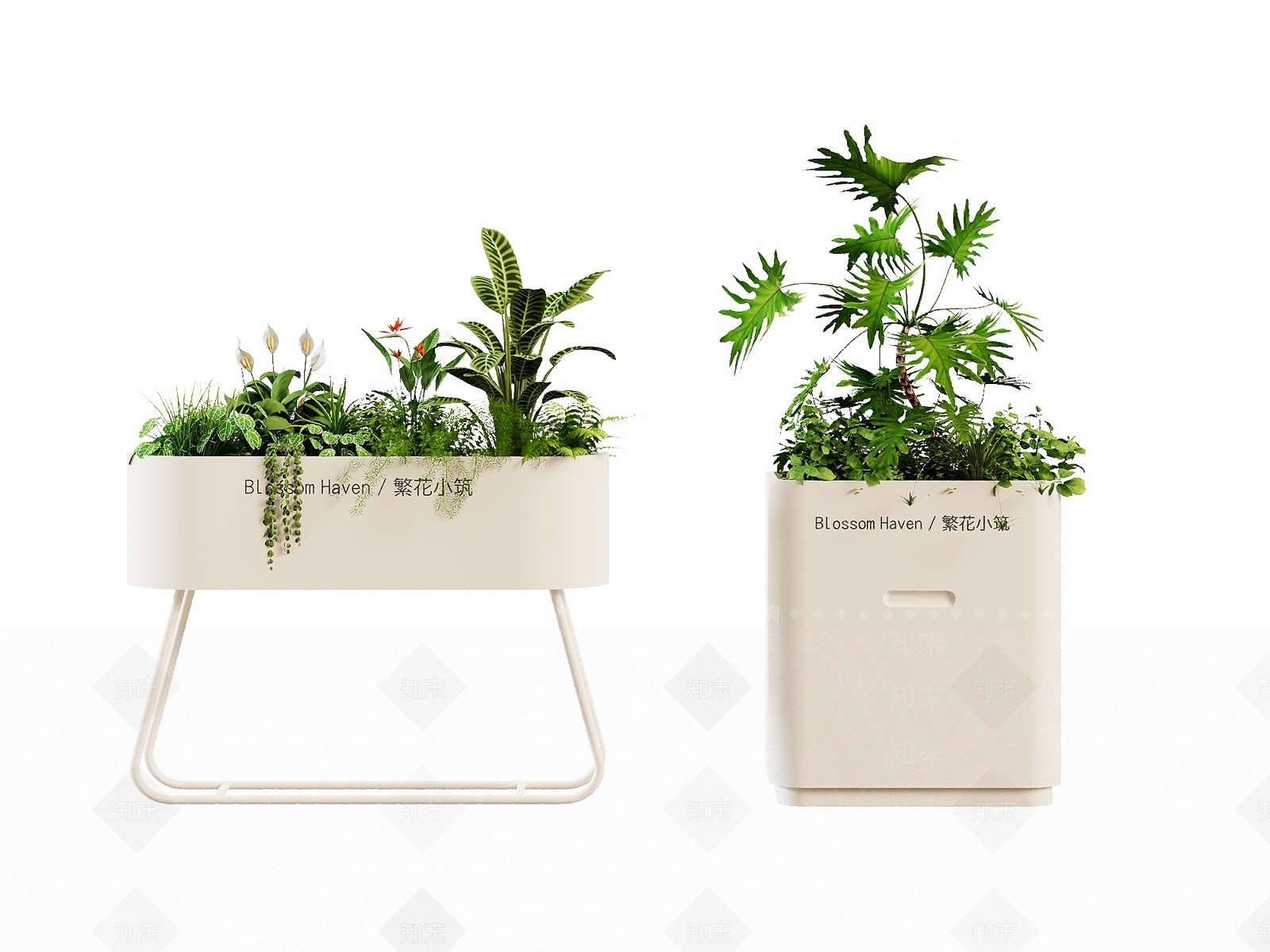 奶油风花架3D模型渲染效果图