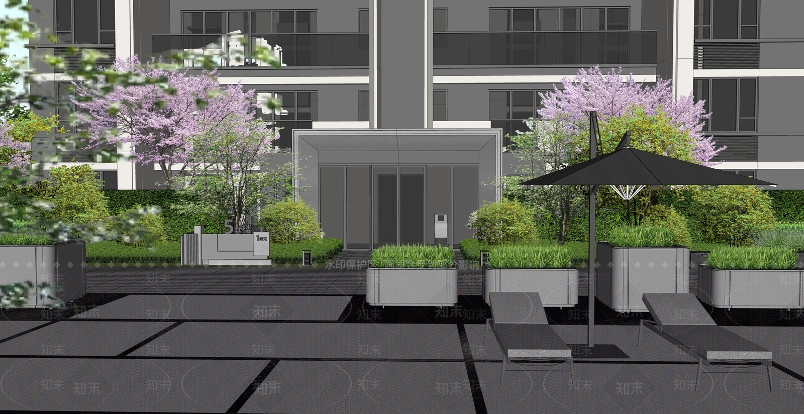 现代主义小区景观SU模型下载【ID:1233484772】