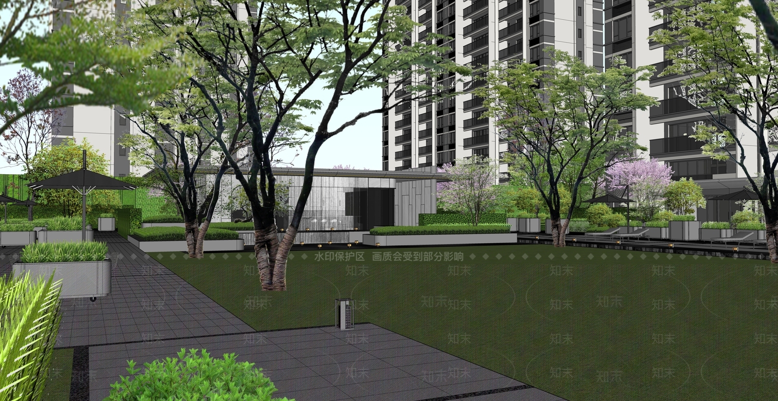 现代主义小区景观SU模型下载【ID:1233484772】