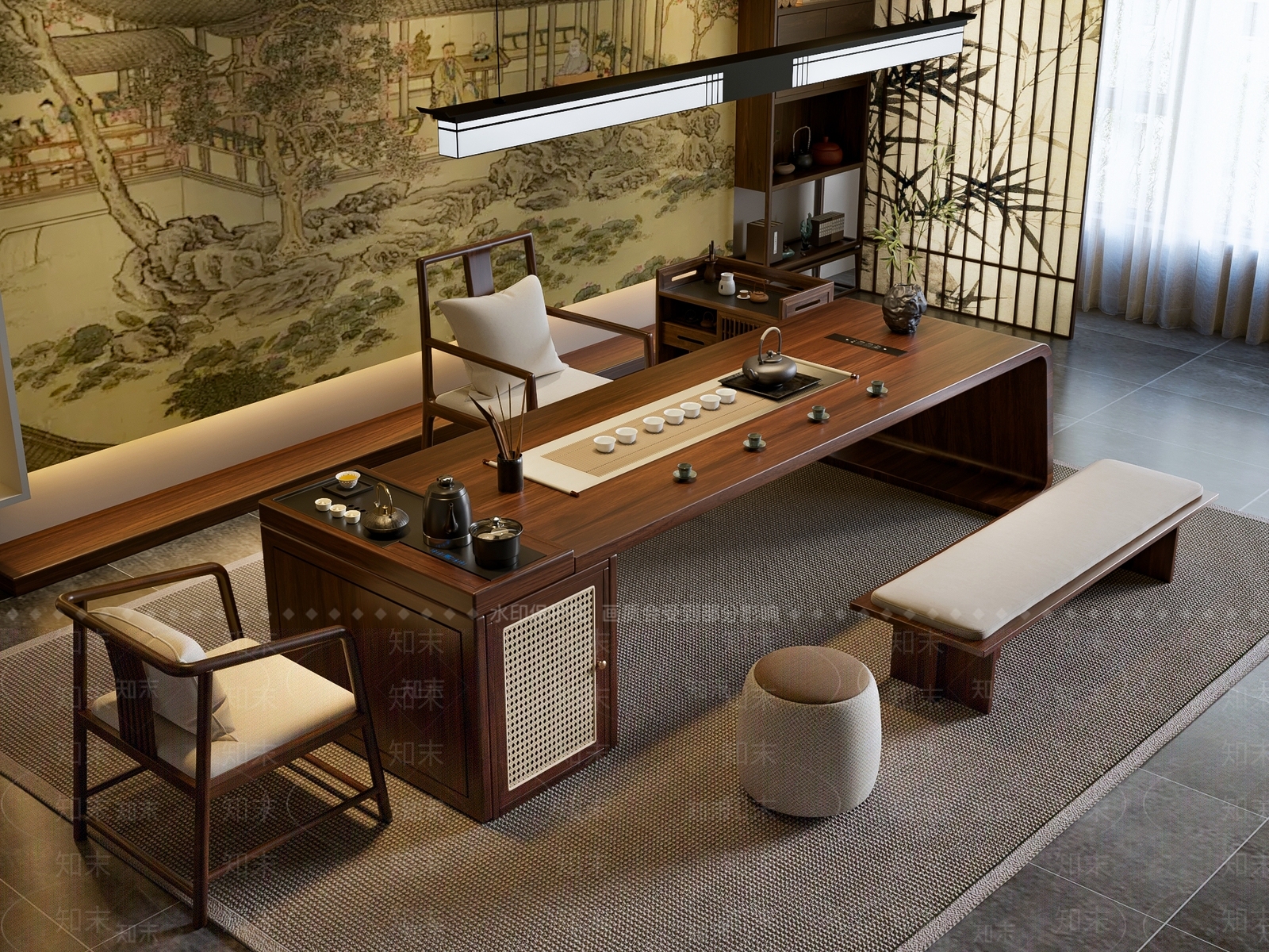 新中式茶桌椅3D模型下载【ID:1233485088】