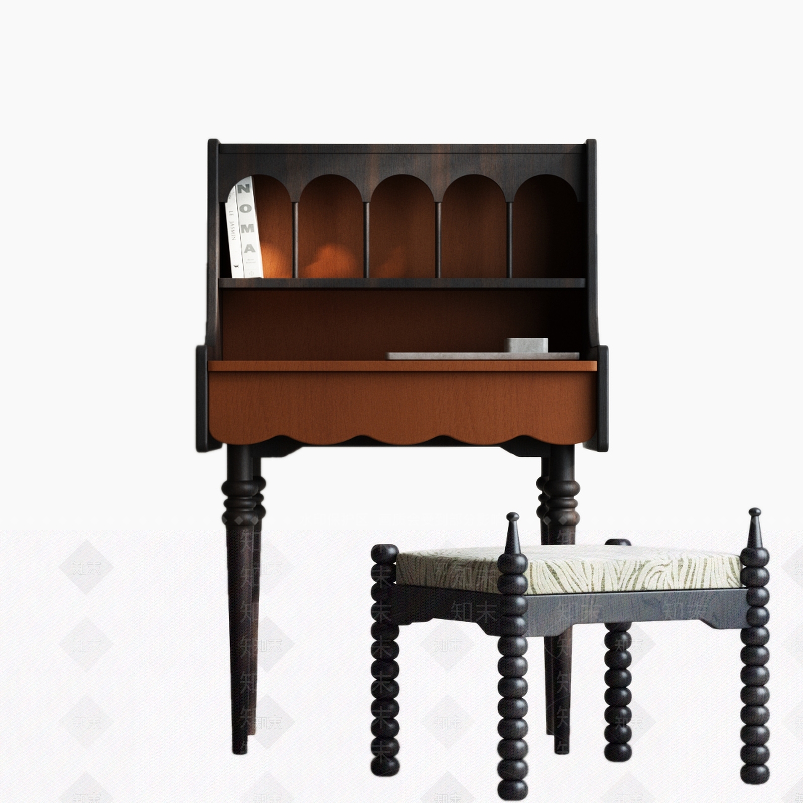 中古风妆台妆凳3D模型下载【ID:1233509348】