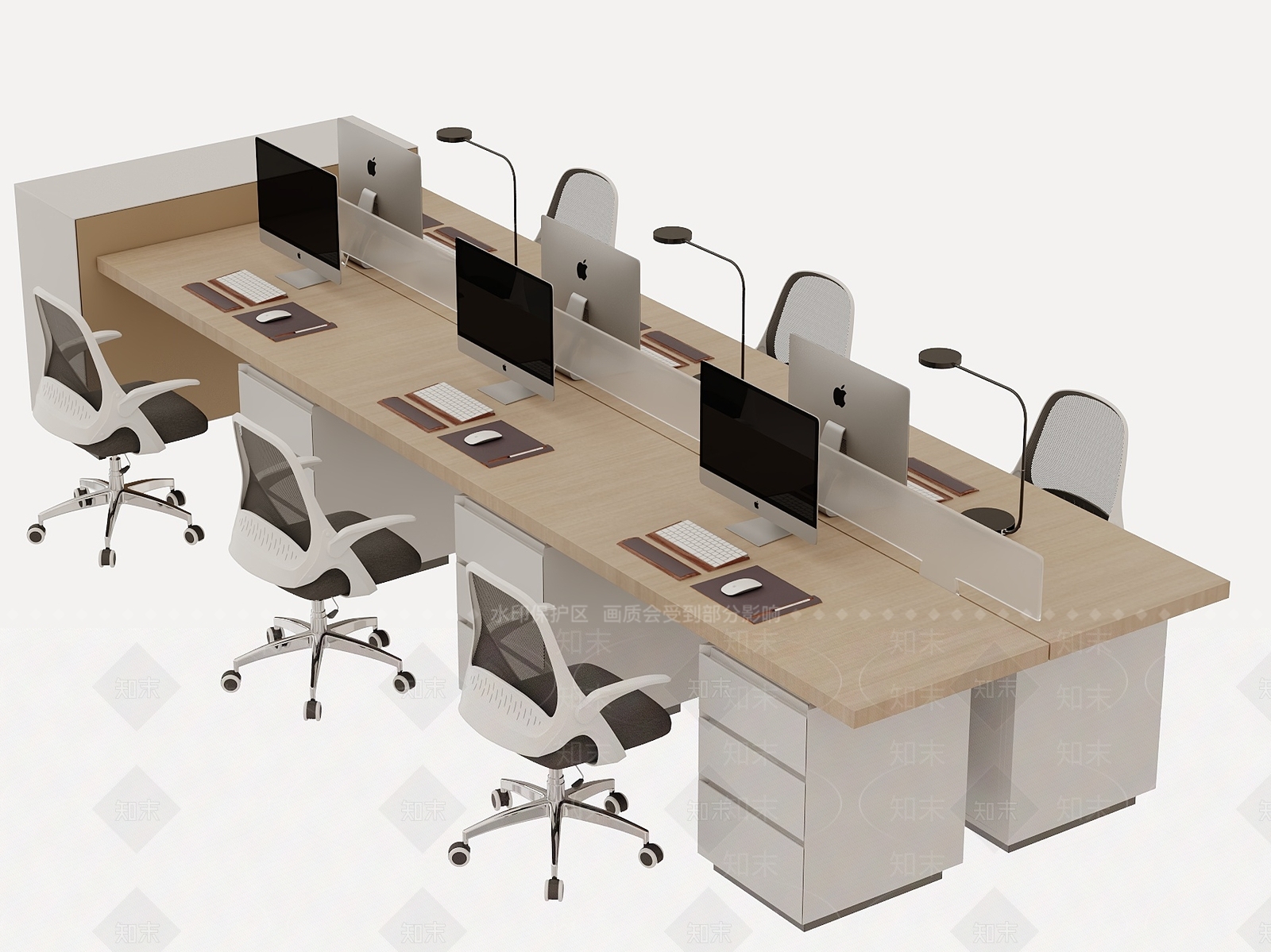 现代简约办公桌椅3D模型渲染效果图
