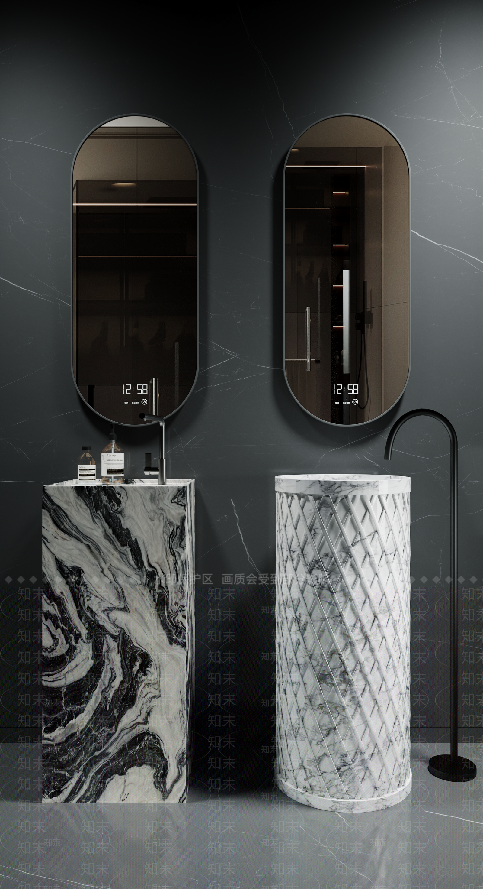 意式极简洗手台3D模型渲染效果图