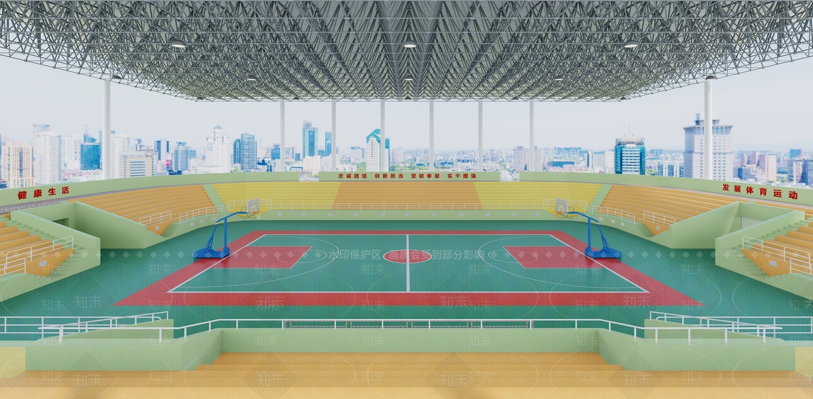 现代体育馆3D模型渲染效果图