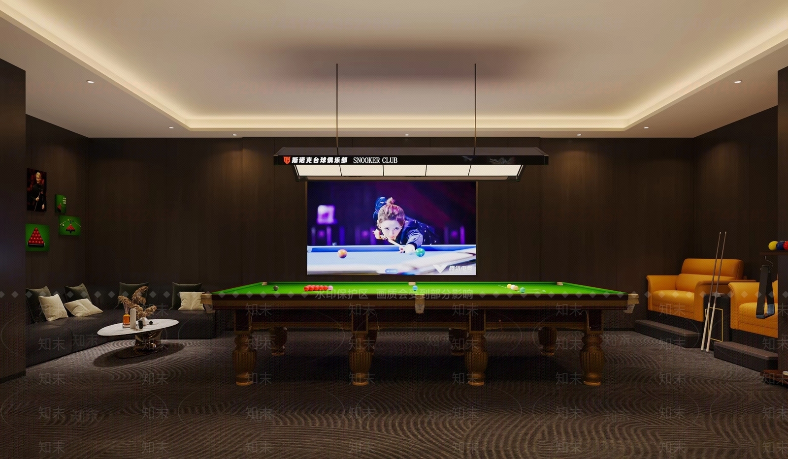 轻奢台球室3D模型下载【ID:1233544082】