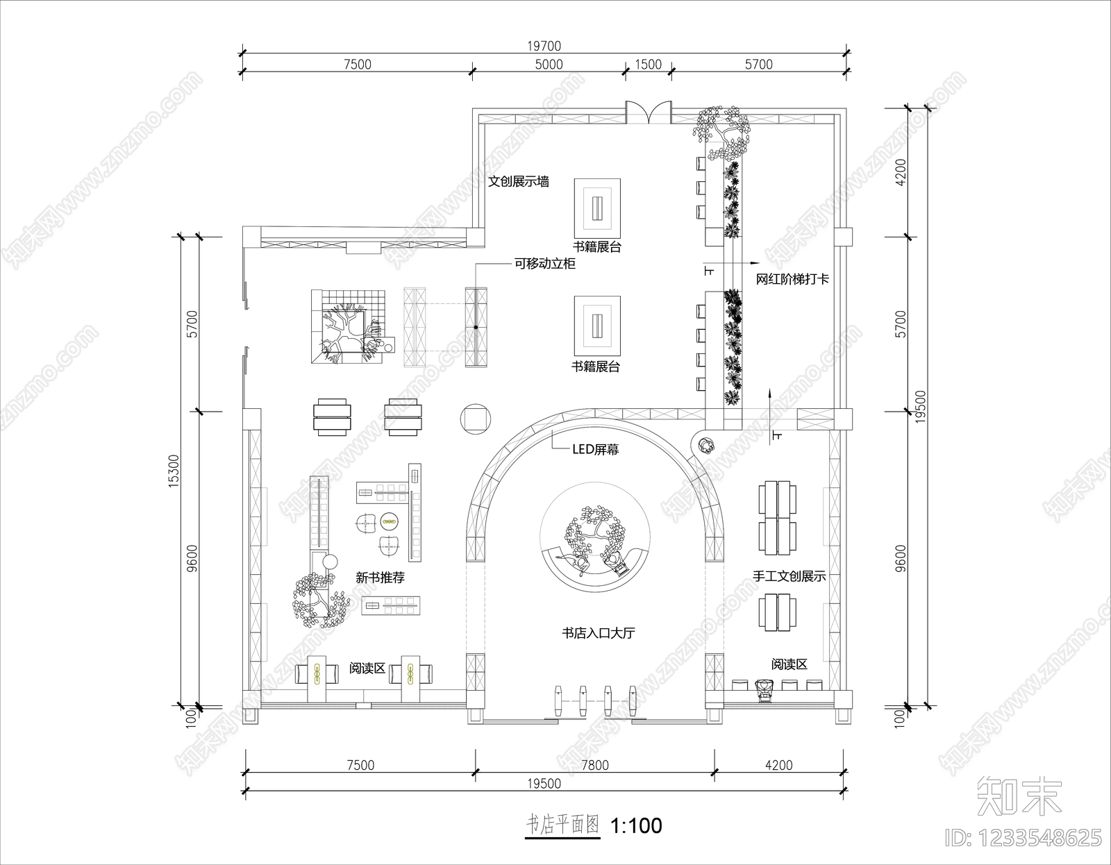 书店cad施工图下载【ID:1233548625】
