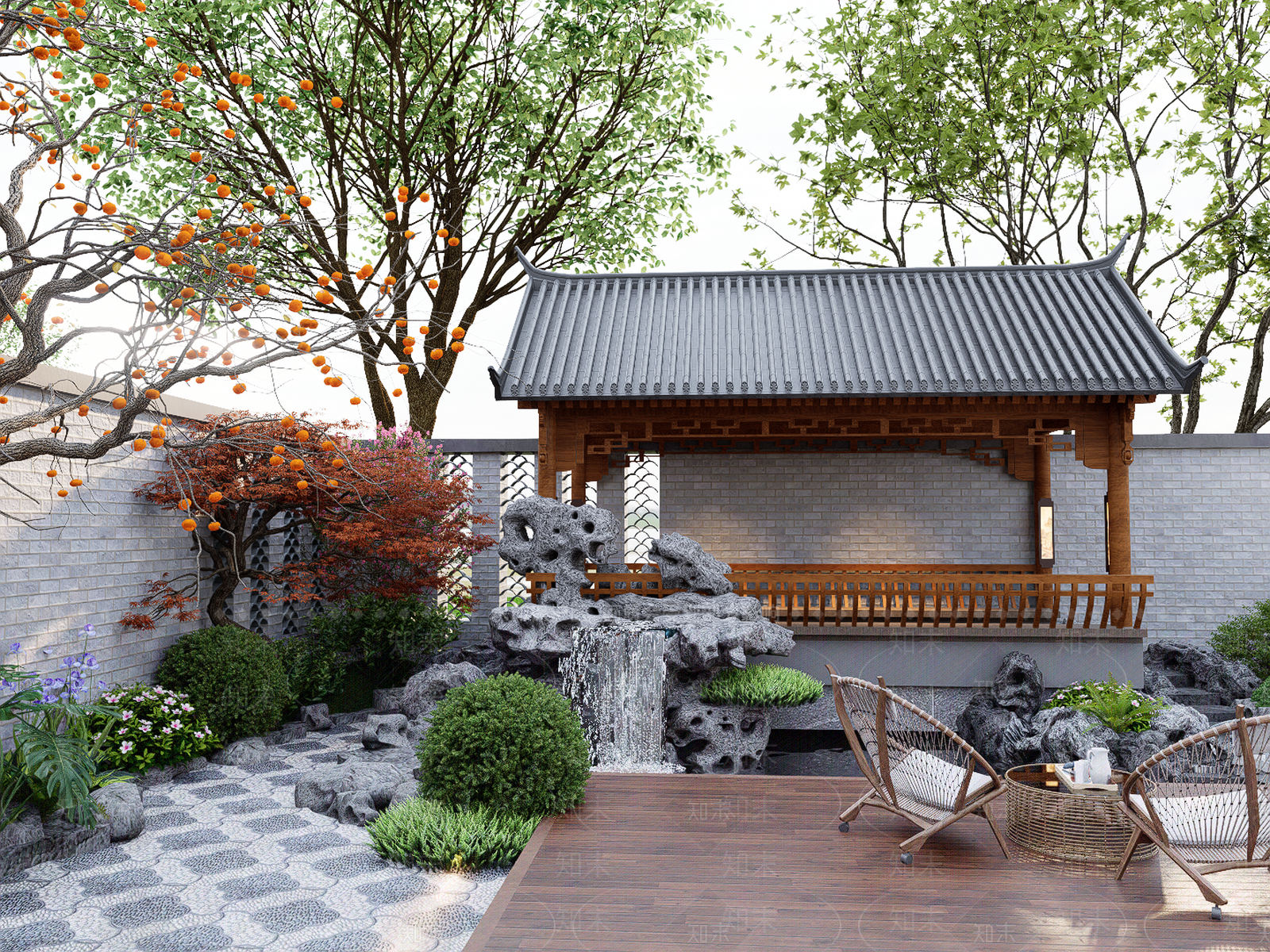 新中式景观别墅庭院SU模型下载【ID:1233555507】