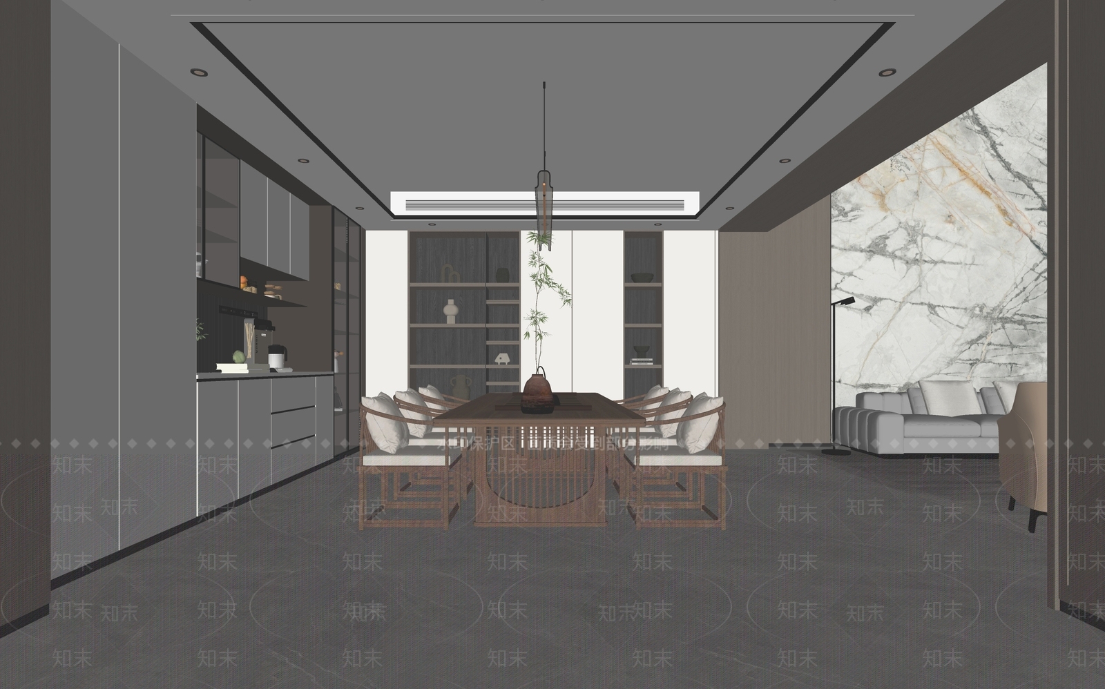 新中式客餐厅SU模型下载【ID:1233556351】