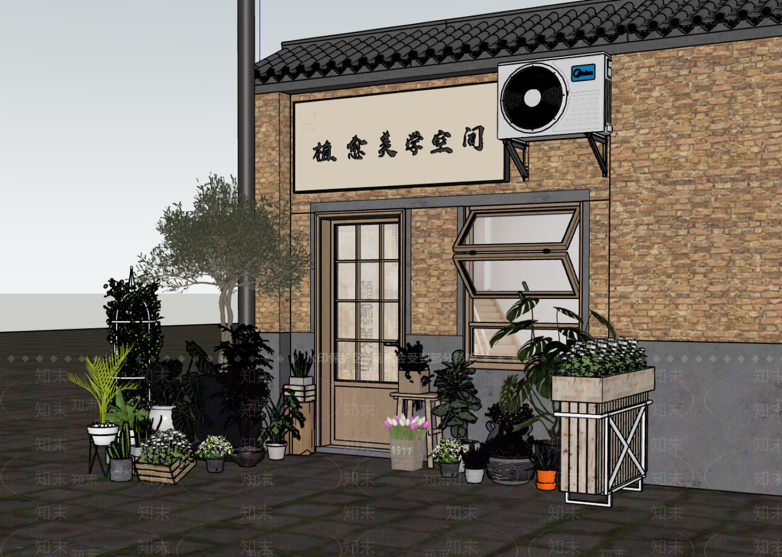 原木风民宿门头SU模型下载【ID:1233584530】