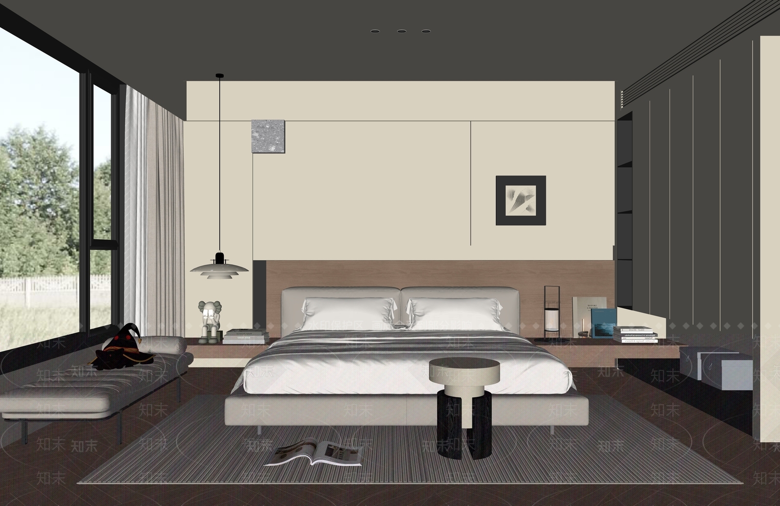 奶油风家居卧室SU模型下载【ID:1233588713】