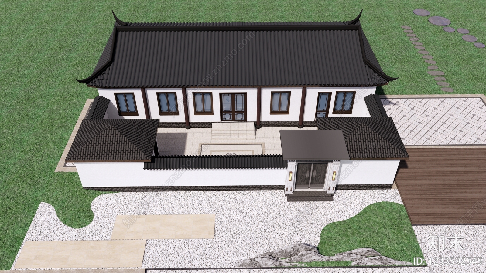中式古建四合院SU模型下载【ID:1233592545】