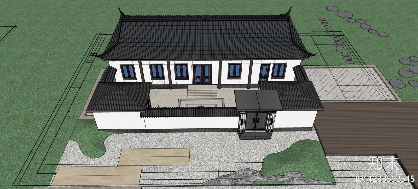 中式古建四合院SU模型下载【ID:1233592545】