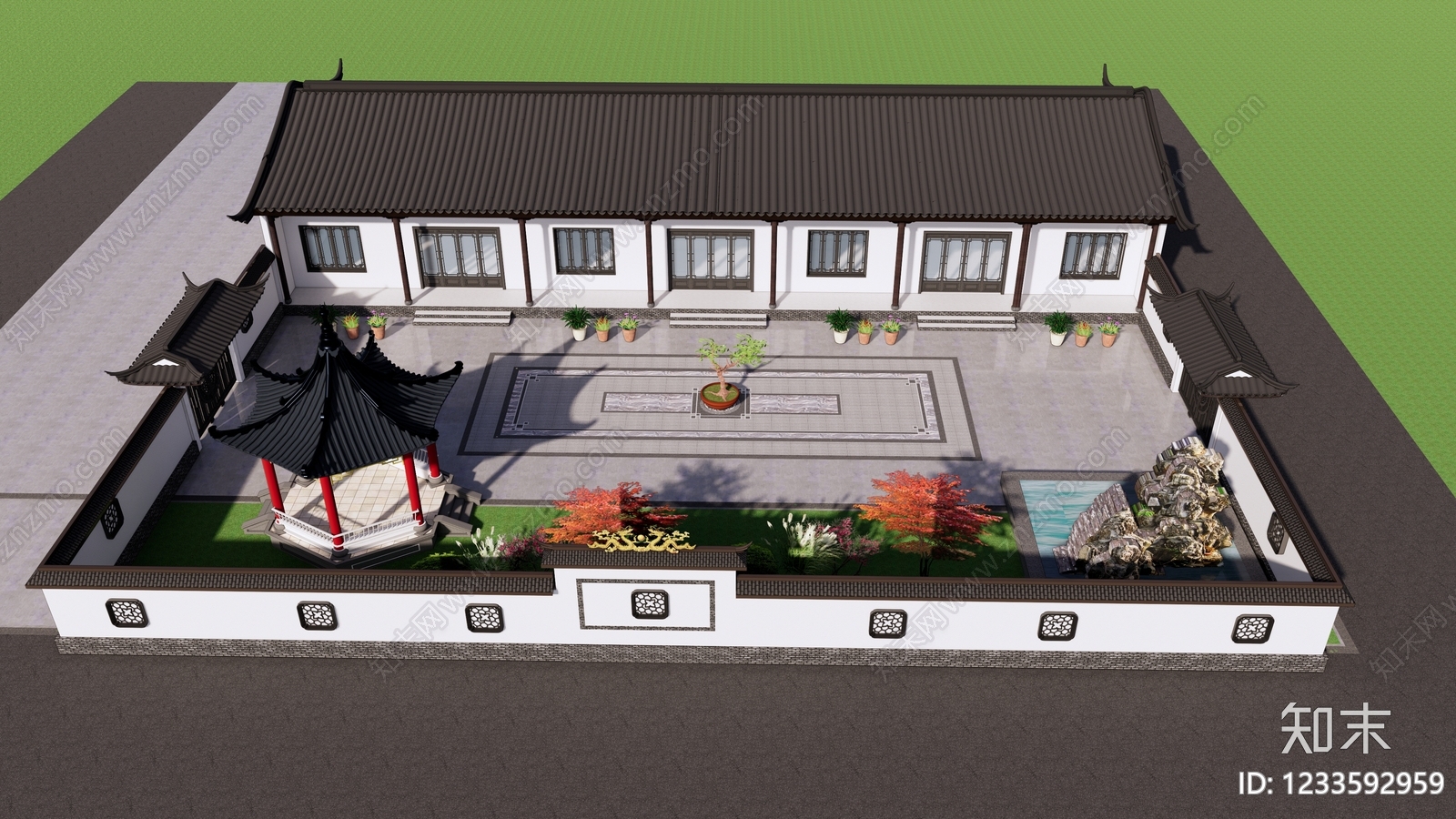 中式古建四合院SU模型草图