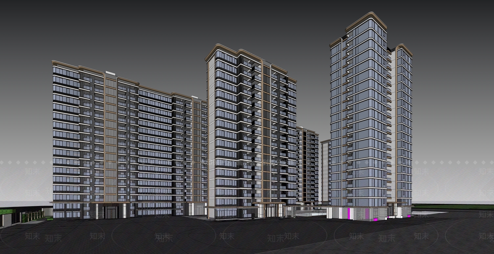 现代小区建筑SU模型下载【ID:1233612124】
