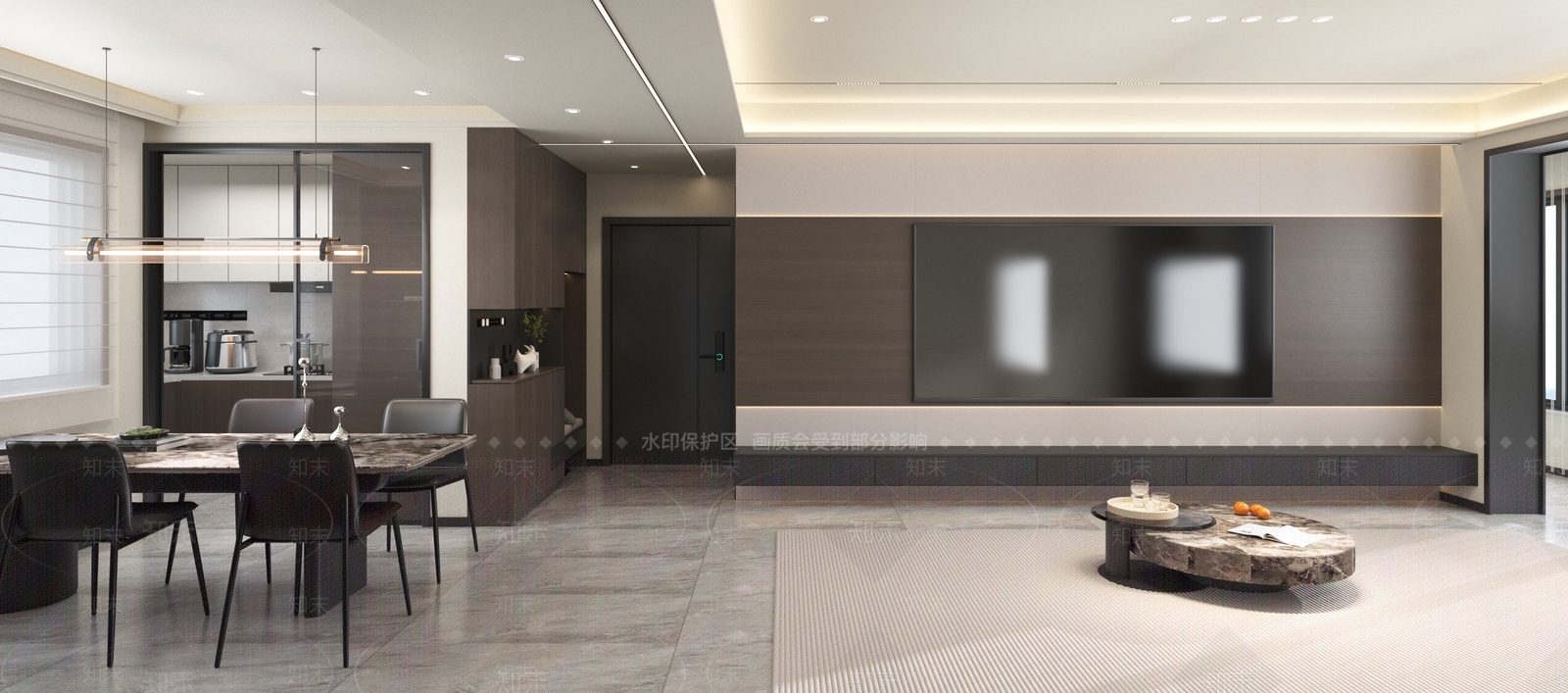 意式极简大平层客餐厅3D模型下载【ID:1233623324】