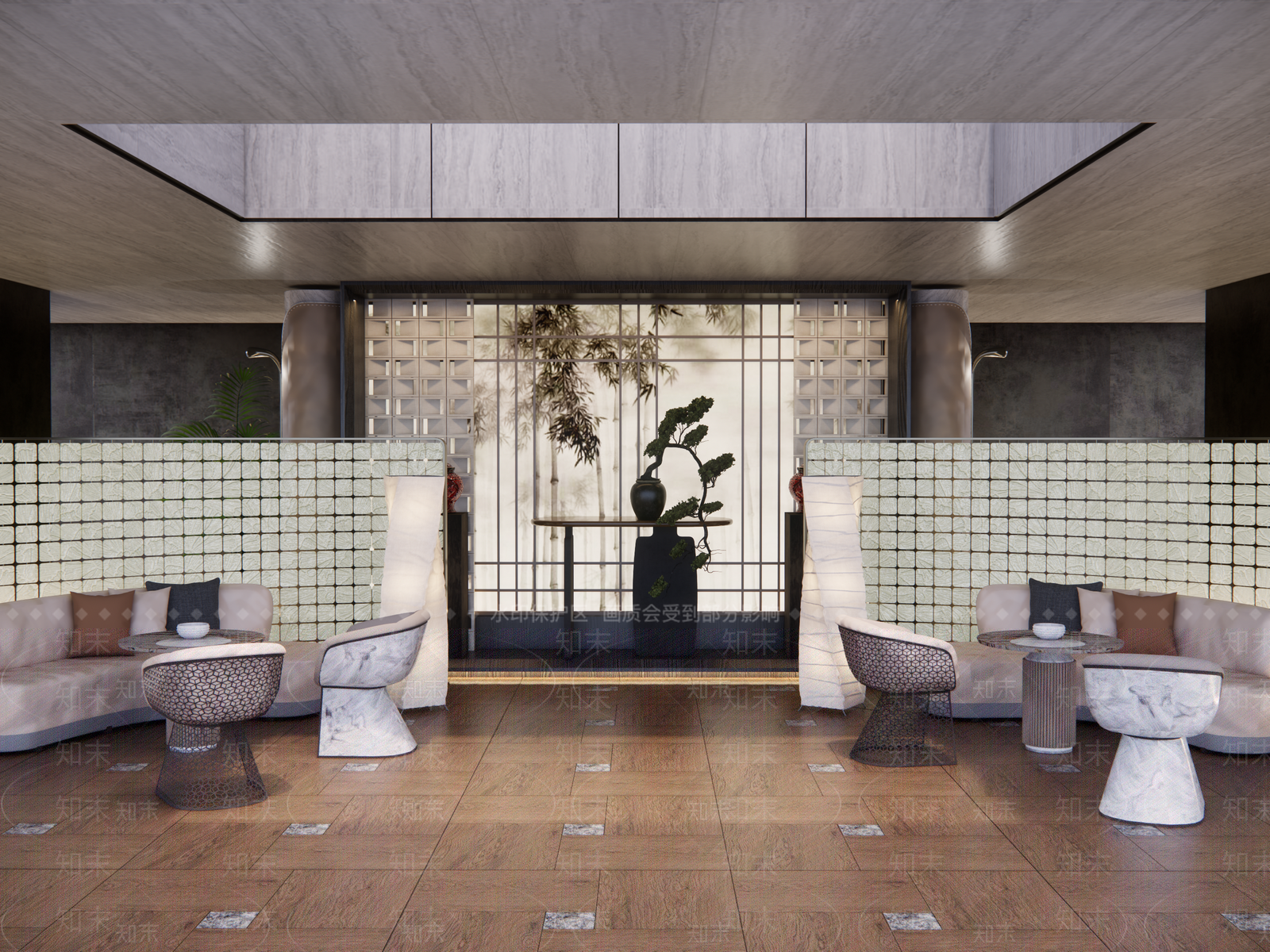 新中式酒店大堂SU模型下载【ID:1233631658】