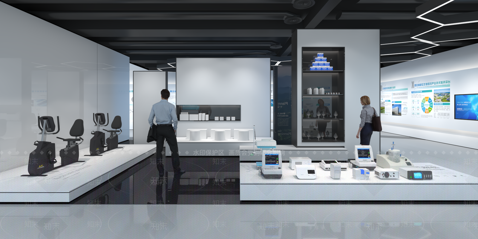 现代简约医疗展厅3D模型渲染效果图