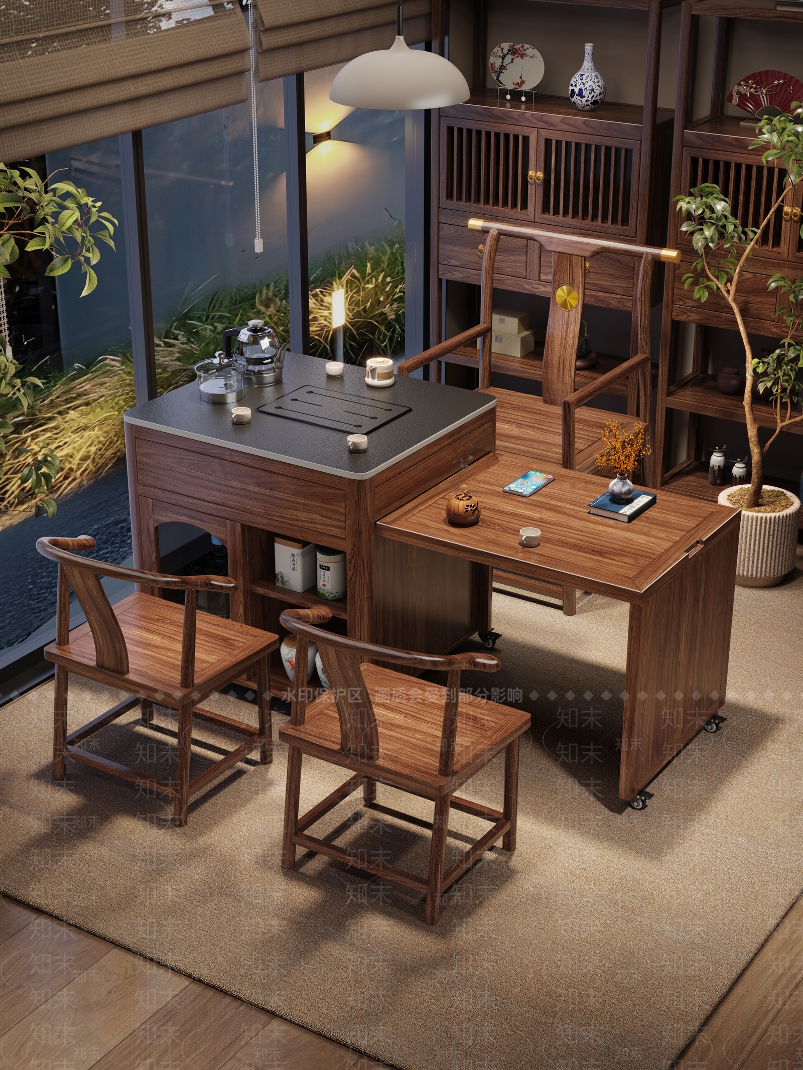 新中式茶桌椅3D模型下载【ID:1233632072】