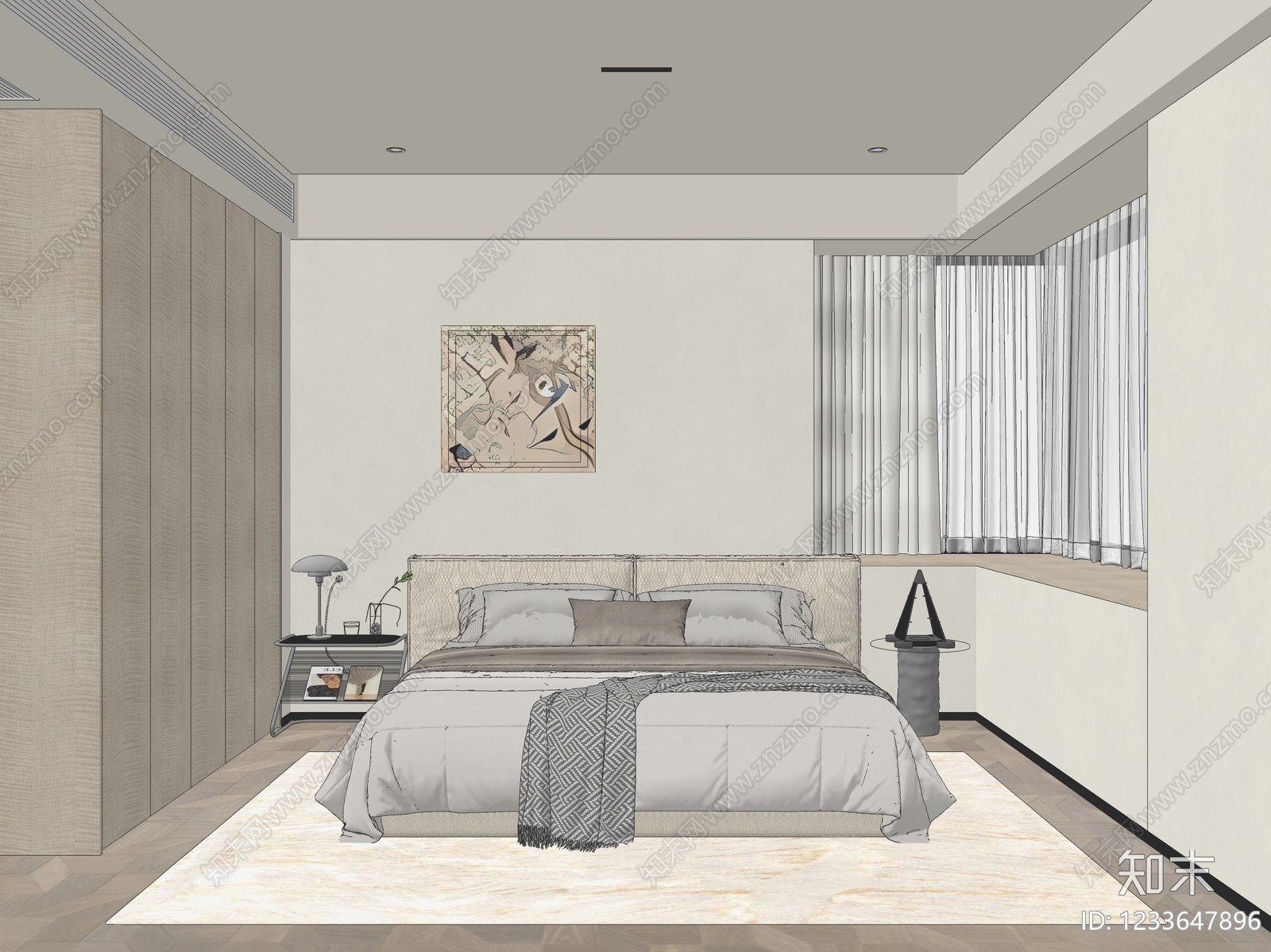 现代简约主卧SU模型下载【ID:1233647896】