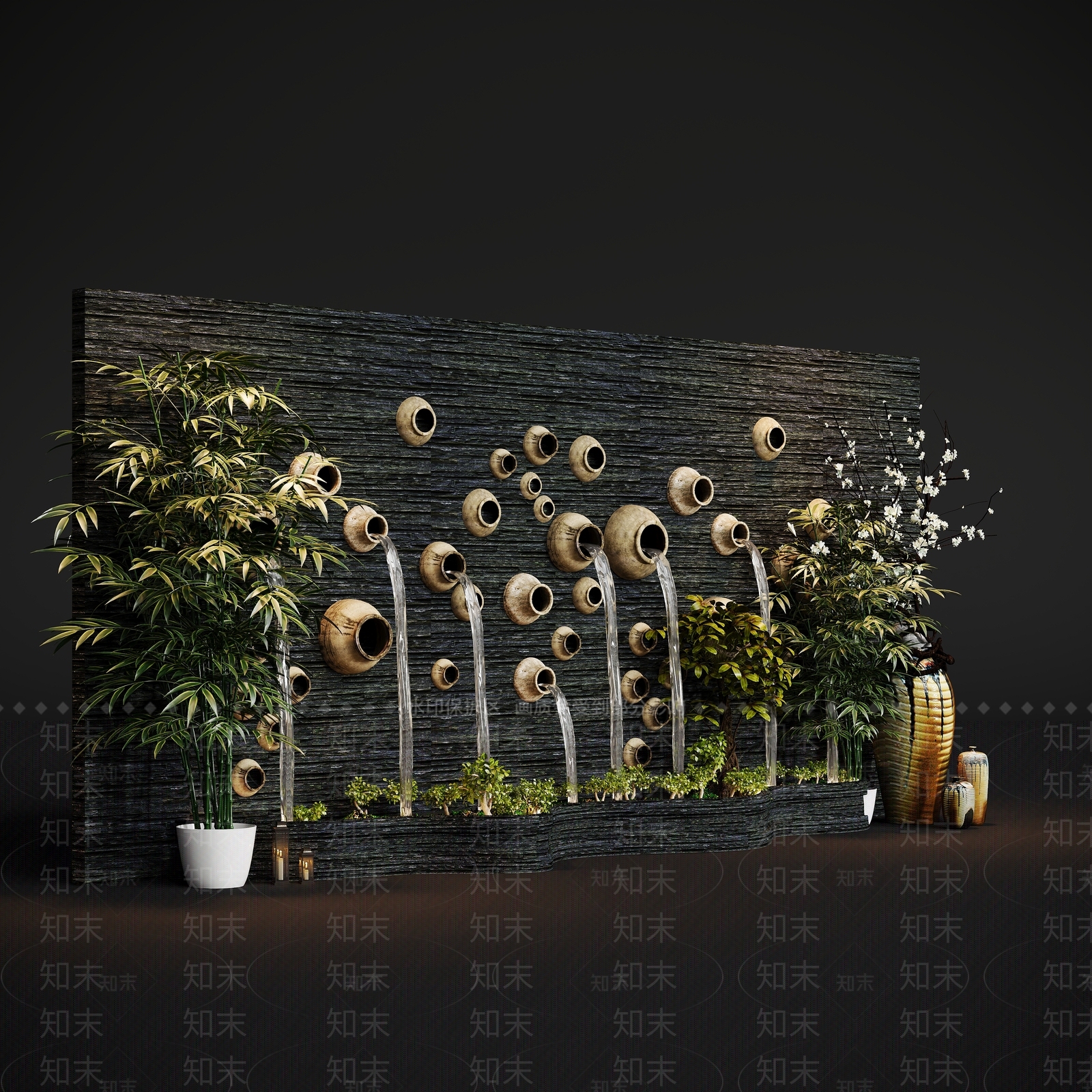 新中式景观景墙SU模型下载【ID:1233649535】