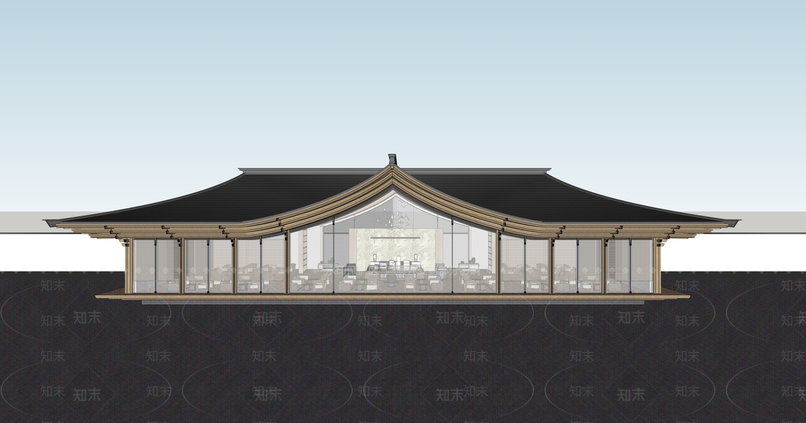 新中式风格建筑SU模型下载【ID:1233656000】