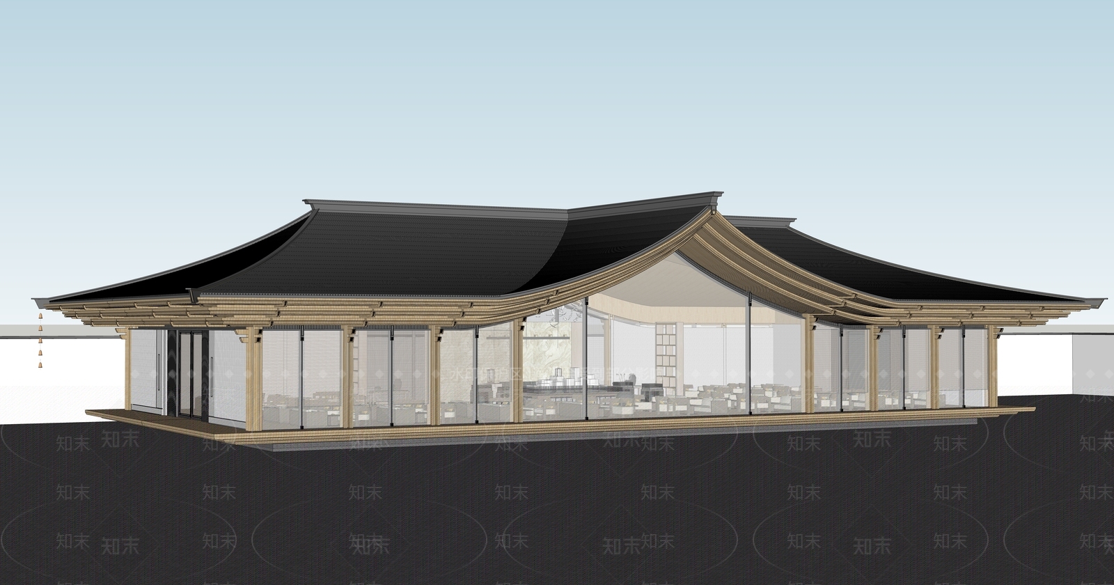 新中式风格建筑SU模型下载【ID:1233656000】