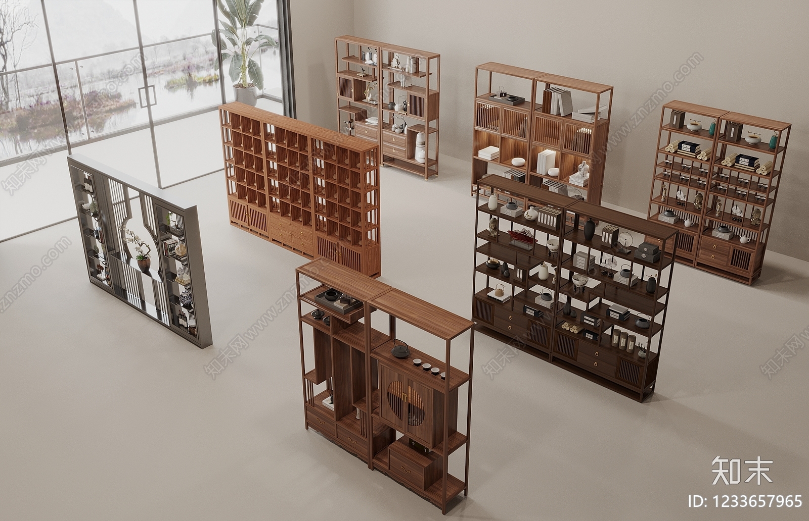 新中式博古架3D模型下载【ID:1233657965】