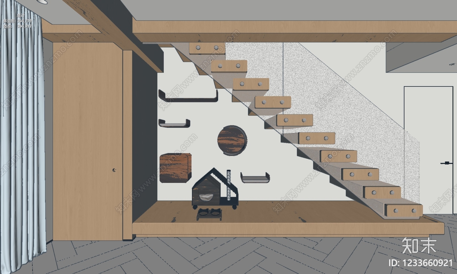 原木风楼梯3D模型下载【ID:1233660921】