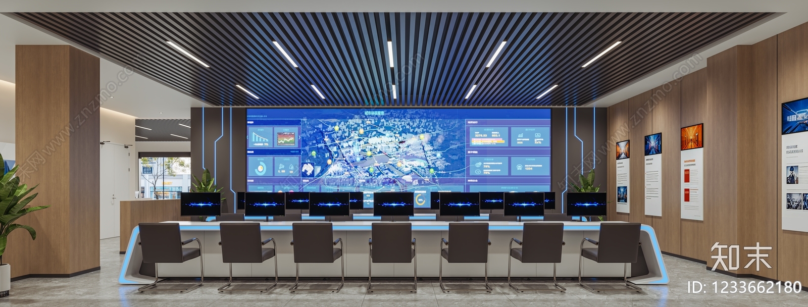 现代简约指挥中心3D模型渲染效果图
