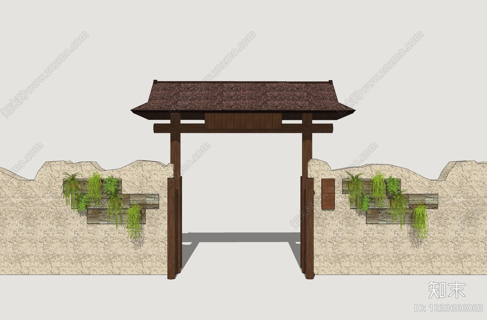 新中式景观民宿门头SU模型下载【ID:1233666083】