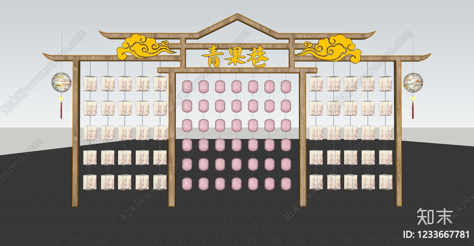 新中式文旅美陈SU模型下载【ID:1233667781】