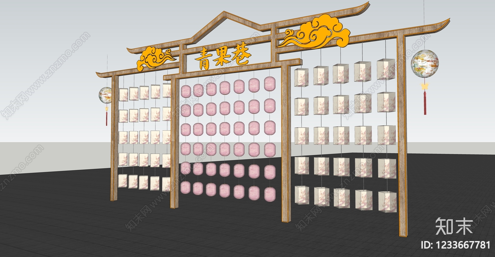 新中式文旅美陈SU模型下载【ID:1233667781】