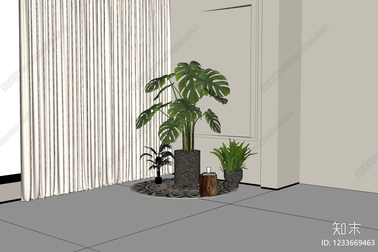 现代简约盆栽SU模型下载【ID:1233669463】