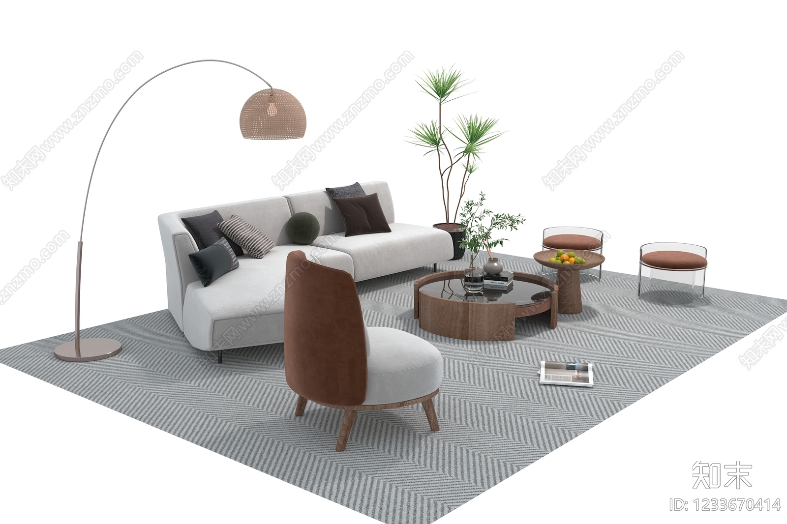 现代简约沙发组合3D模型下载【ID:1233670414】