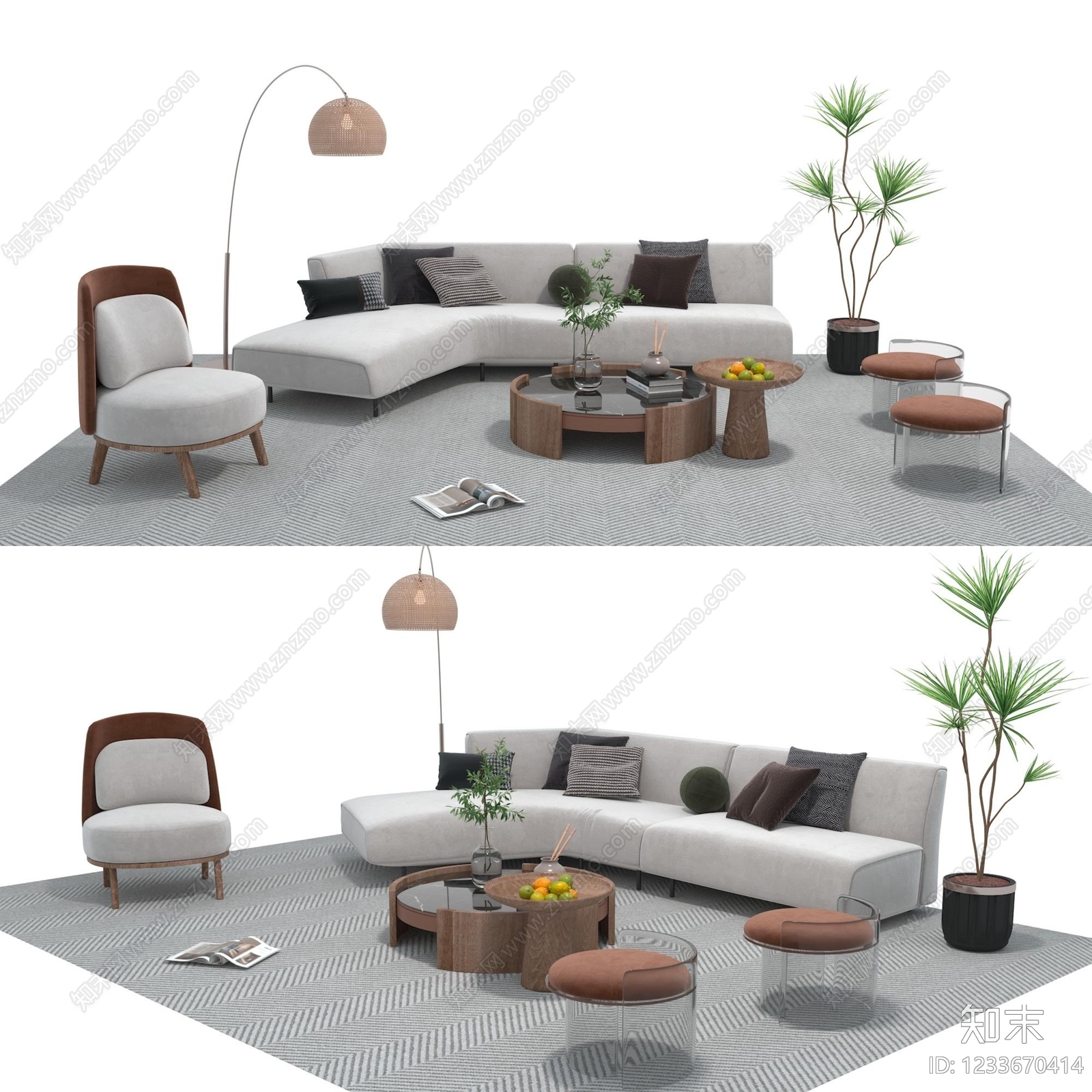 现代简约沙发组合3D模型下载【ID:1233670414】