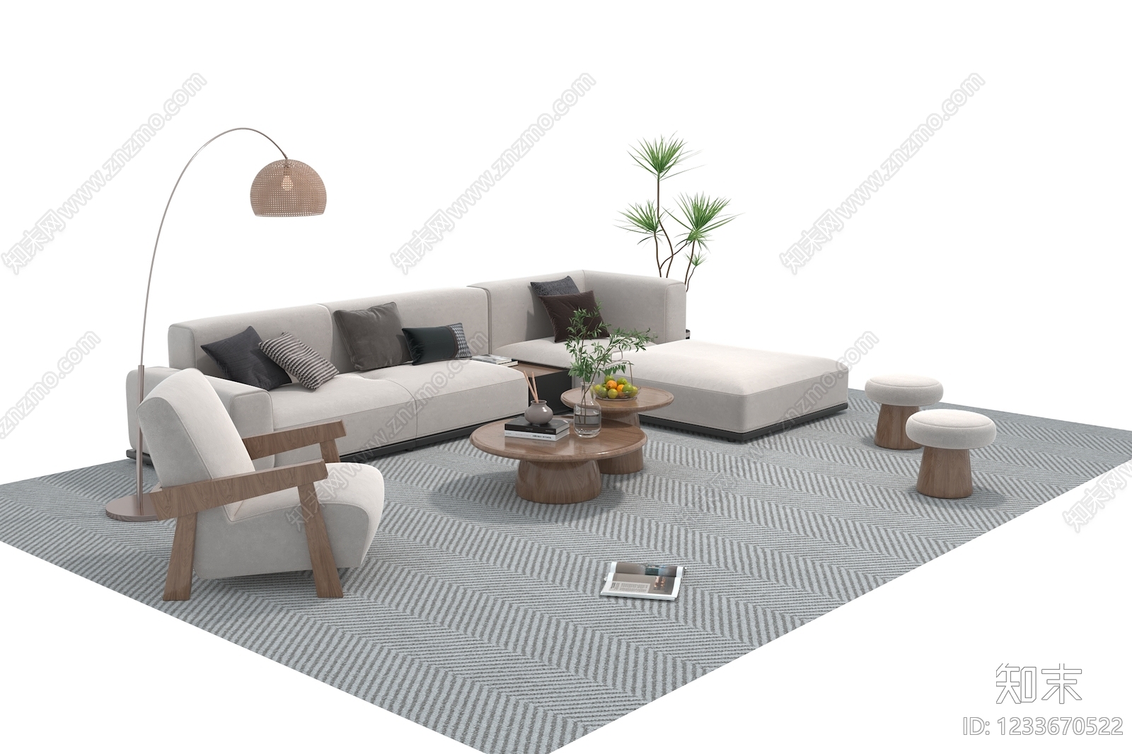 现代简约沙发组合3D模型下载【ID:1233670522】