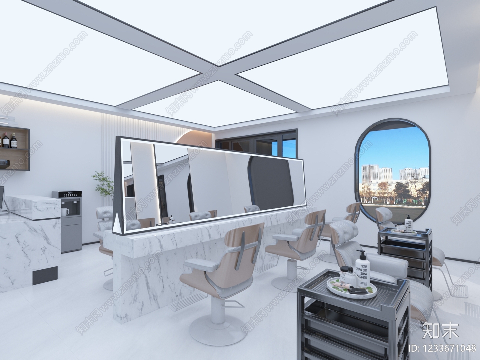 现代简约美发店3D模型渲染效果图