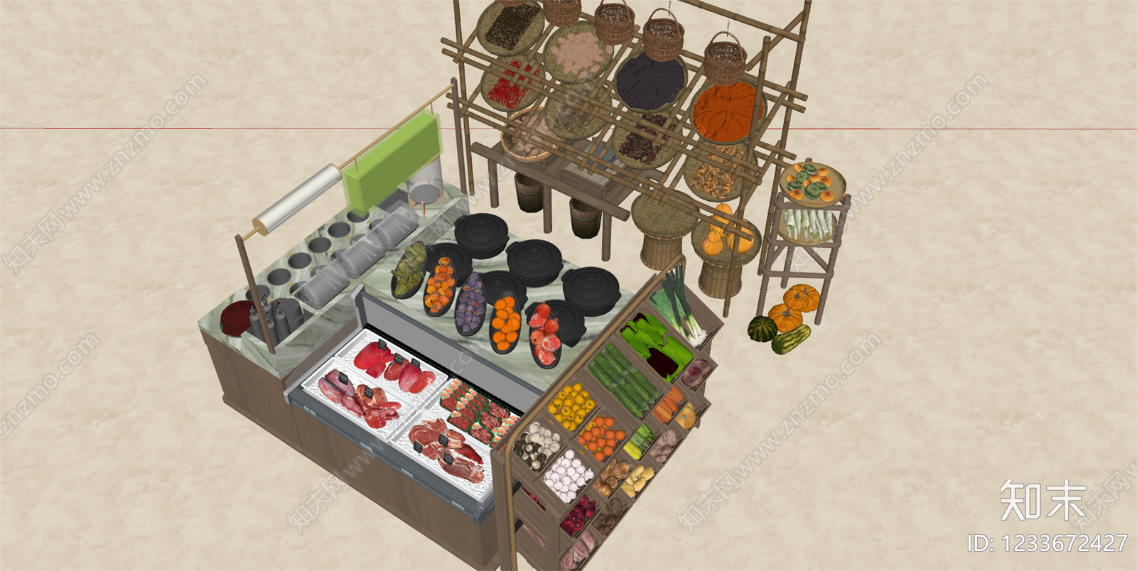 新中式食品展台SU模型下载【ID:1233672427】