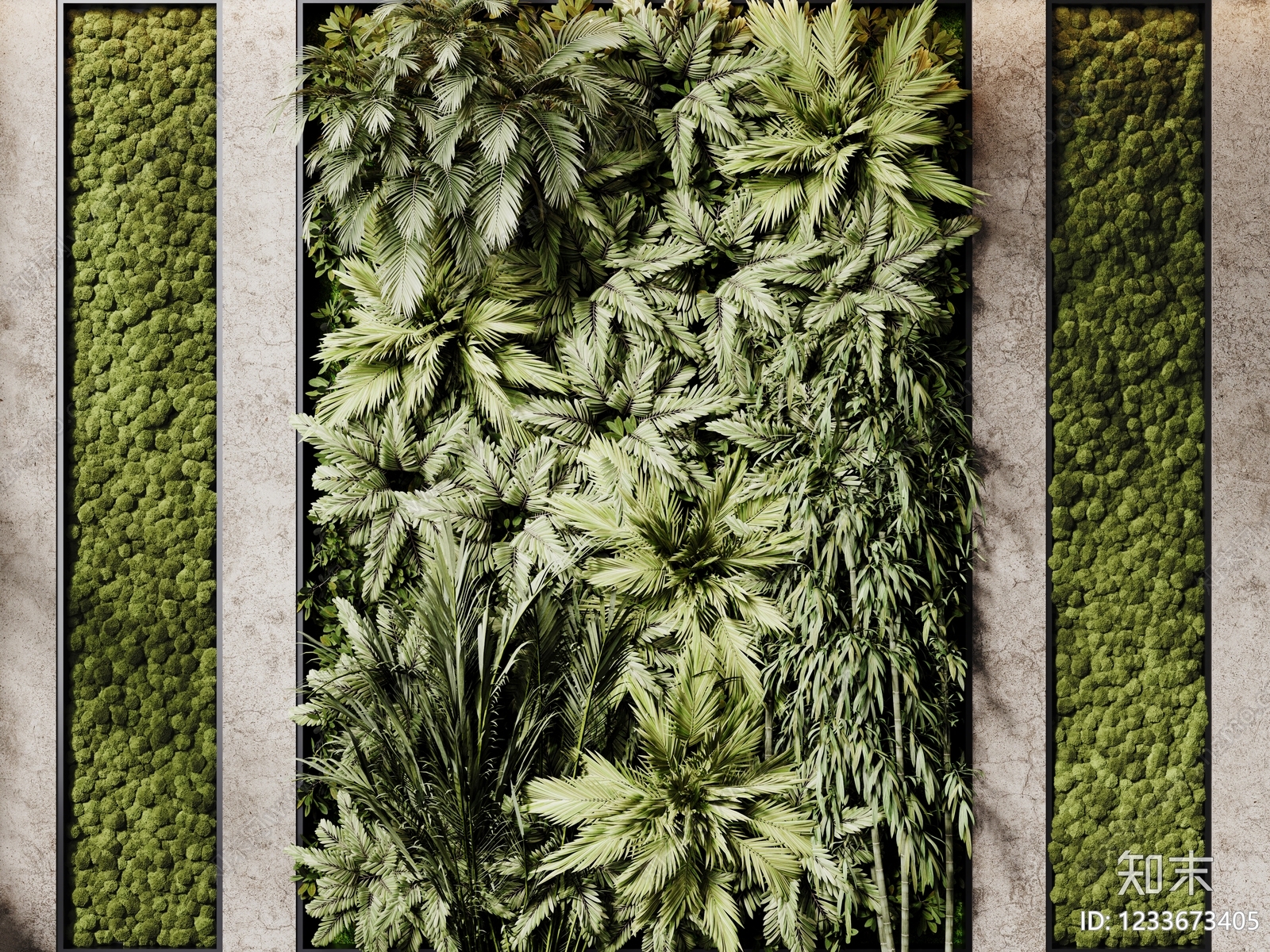 侘寂绿植墙3D模型渲染效果图