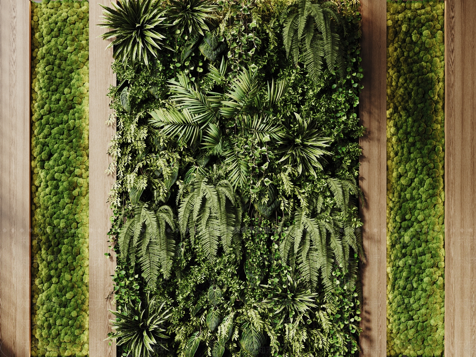 原木风绿植墙SU模型草图