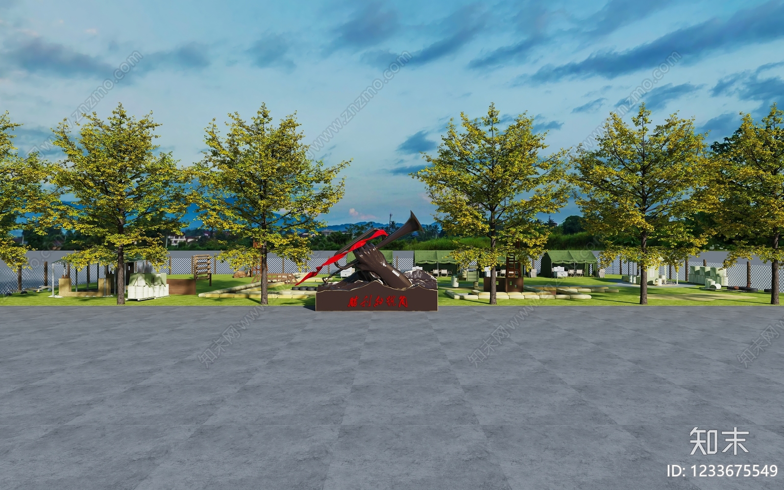 现代主义景观雕塑3D模型渲染效果图