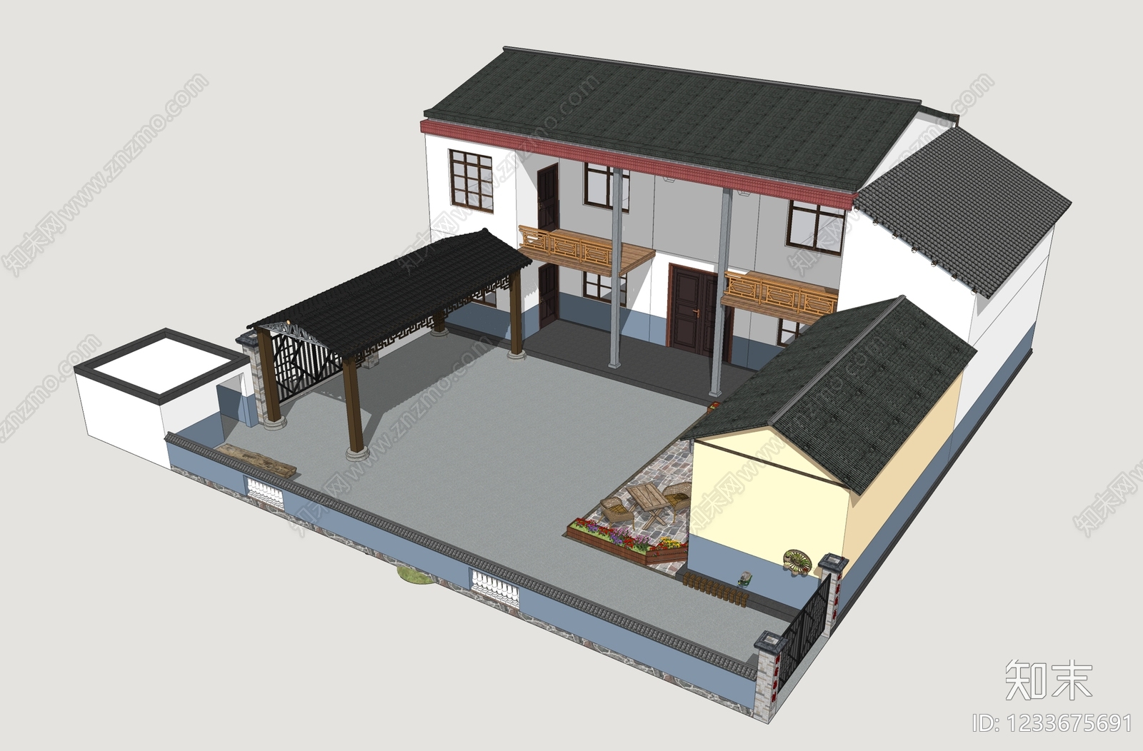 新中式乡村民房SU模型下载【ID:1233675691】