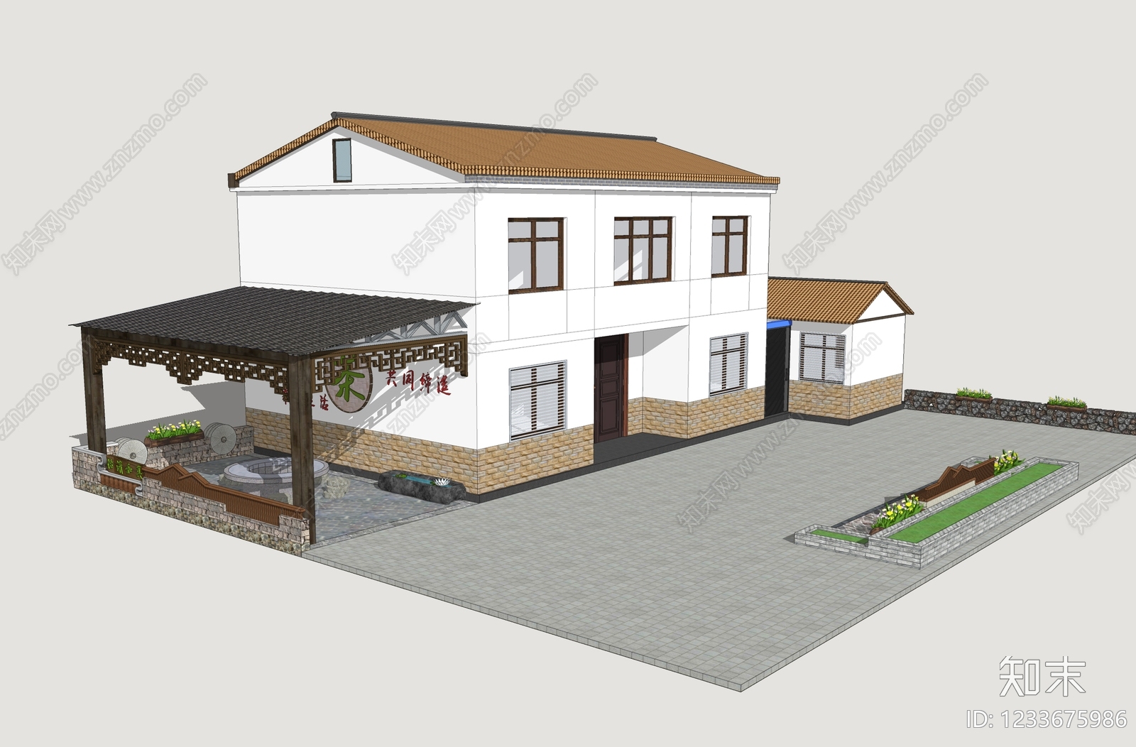 新中式乡村民房SU模型下载【ID:1233675986】