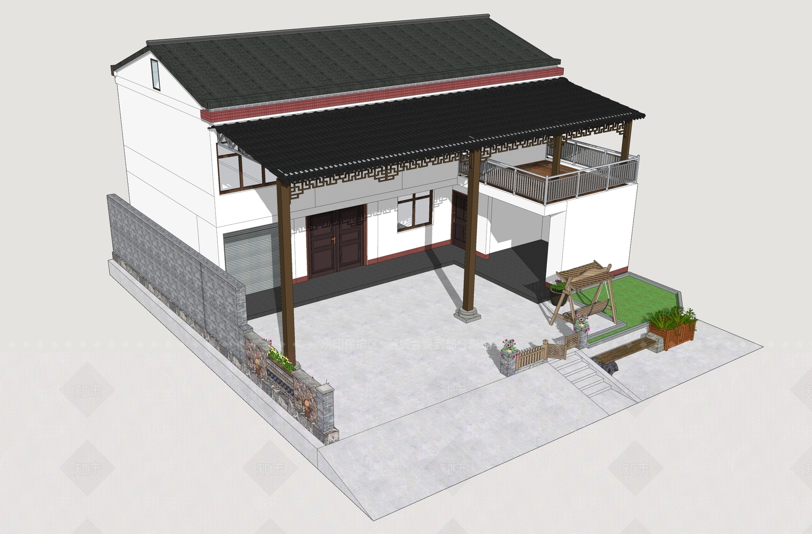 新中式乡村民房SU模型下载【ID:1233676087】