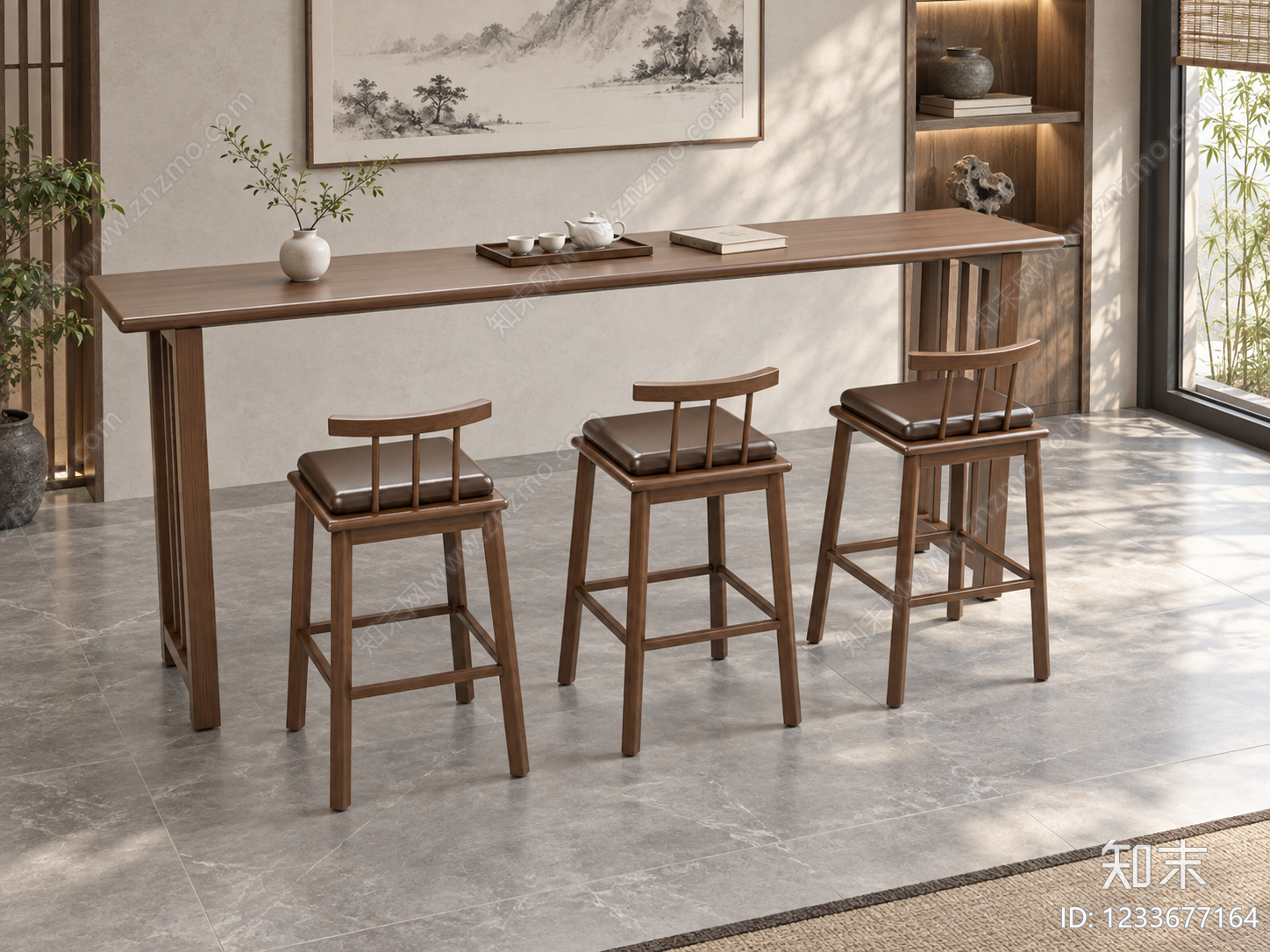 新中式休闲桌椅SU模型下载【ID:1233677164】