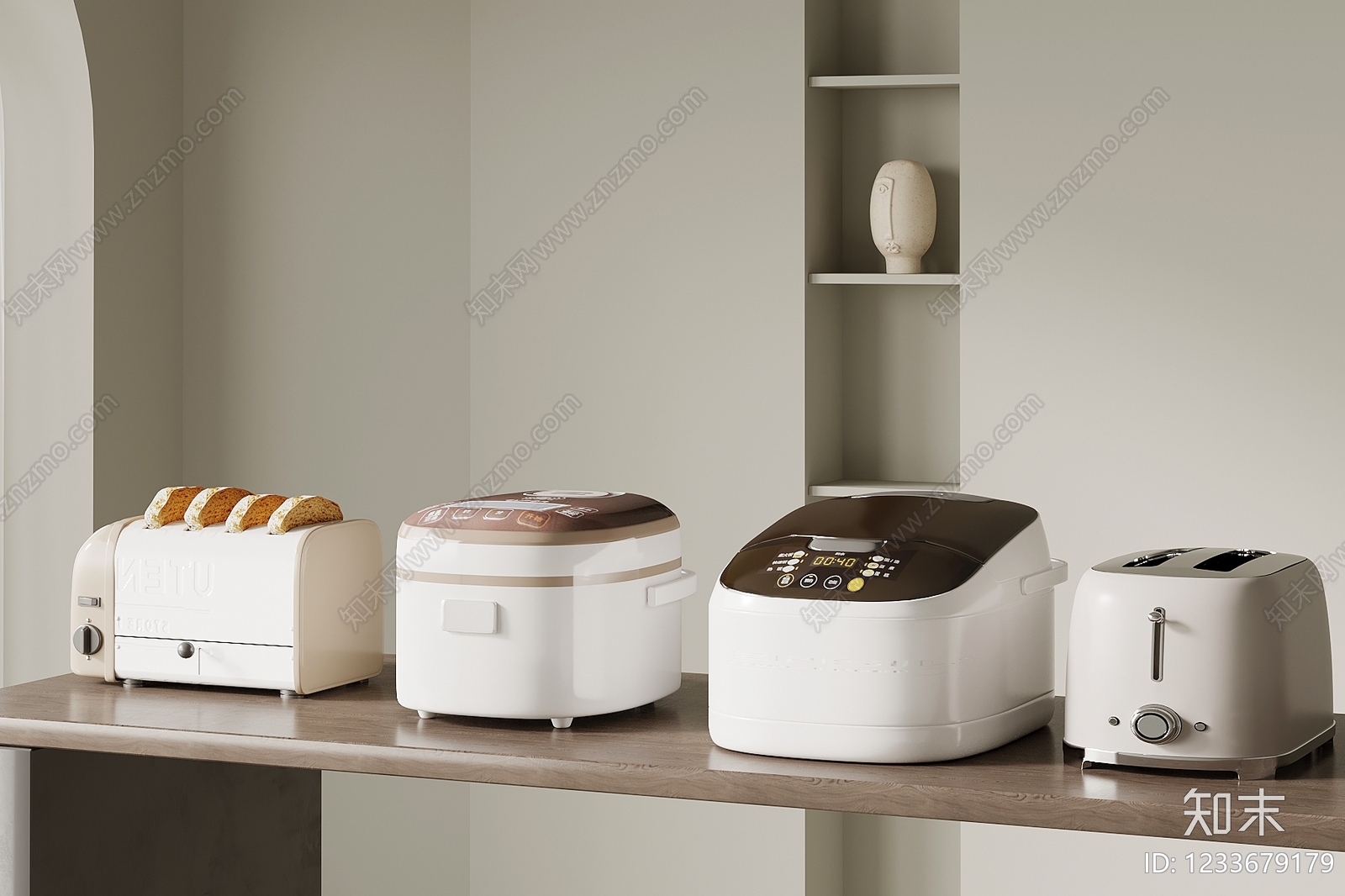 奶油风厨房用品组合SU模型下载【ID:1233679179】