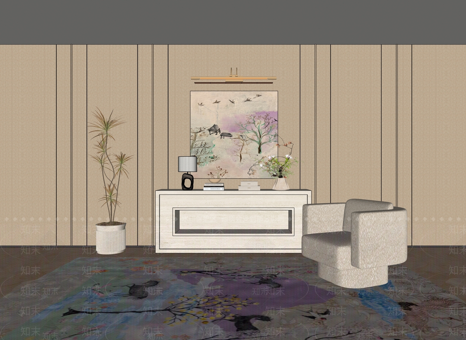 新中式家居客厅SU模型下载【ID:1233680132】