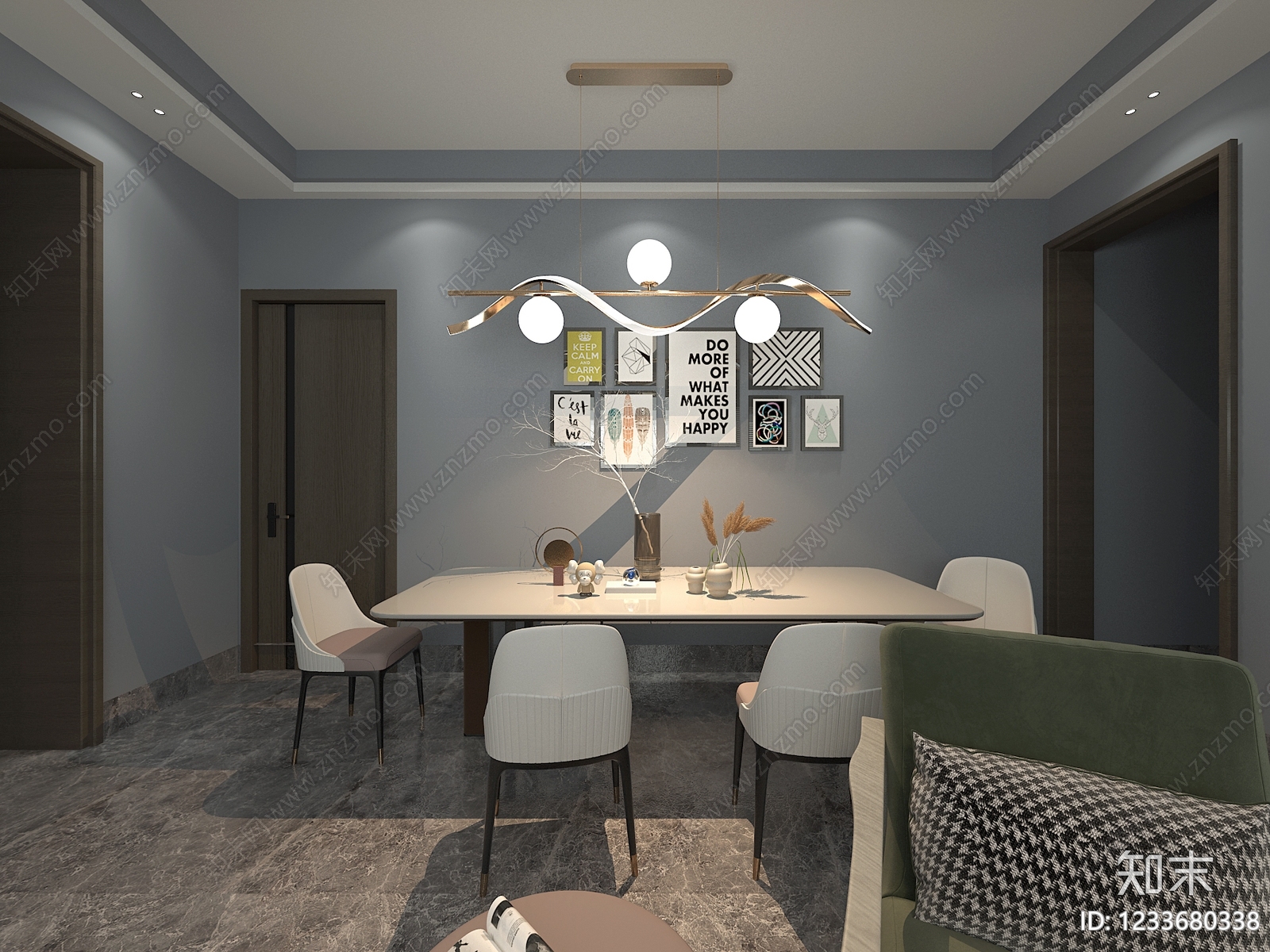 轻奢别墅客餐厅3D模型下载【ID:1233680338】