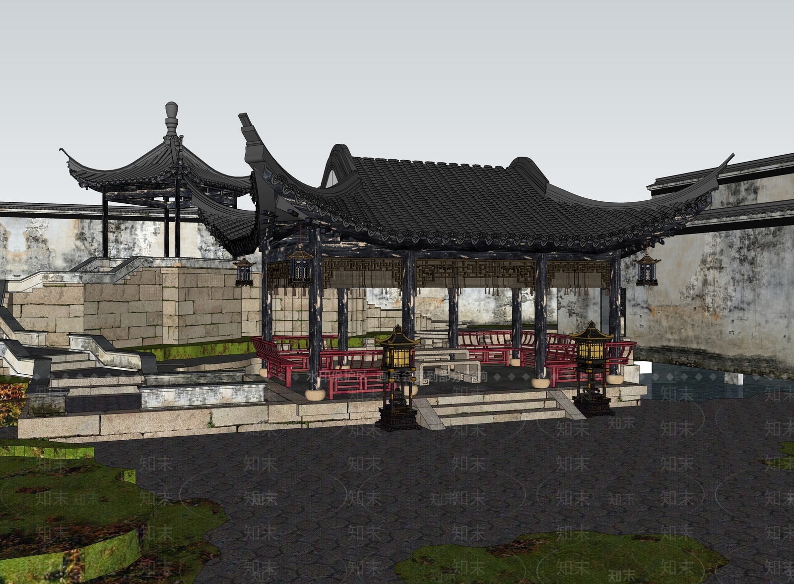 中式古建亭子SU模型下载【ID:1233682364】